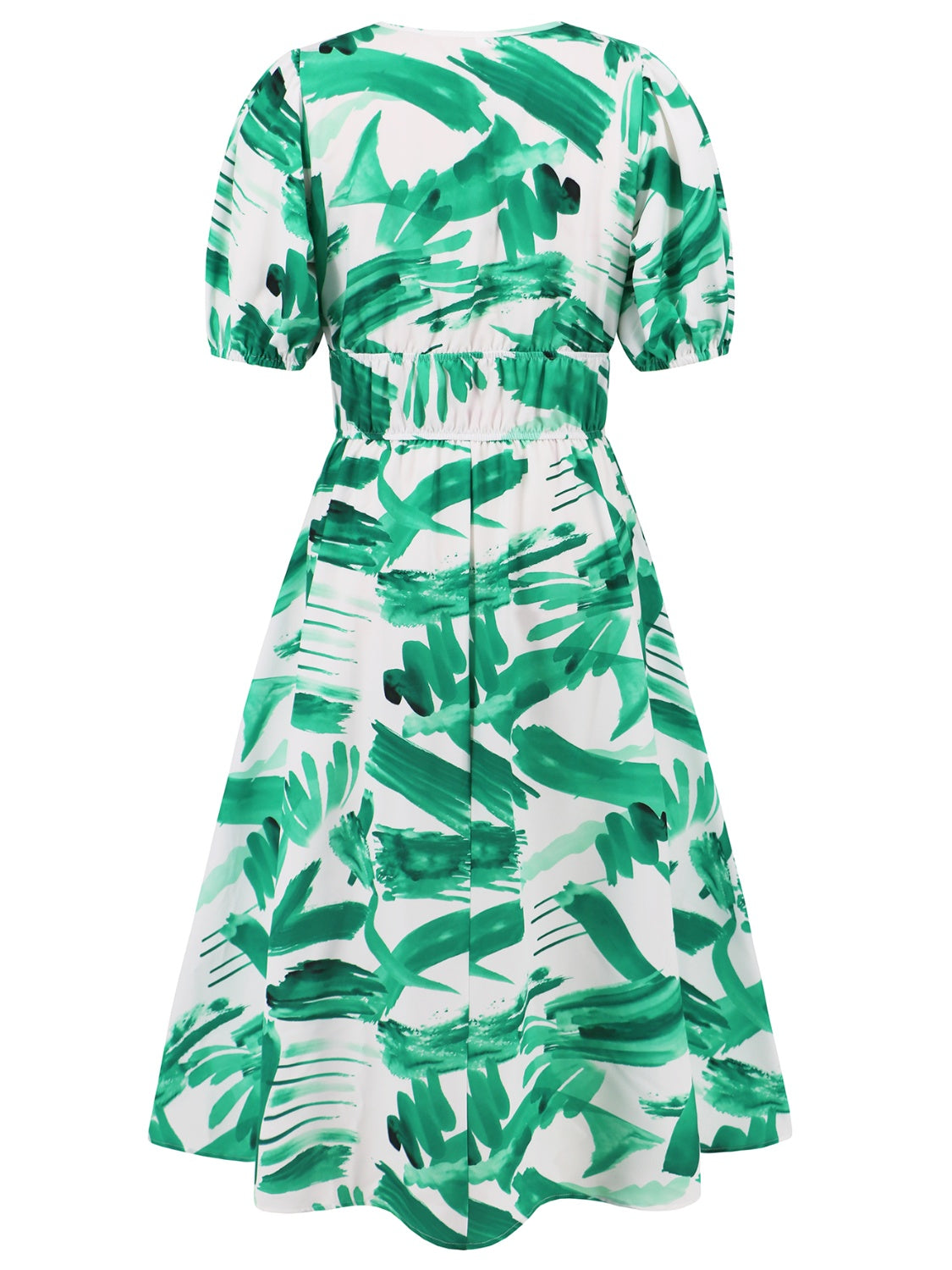 Ruched Printed Surplice Short Sleeve Dress - Flyclothing LLC