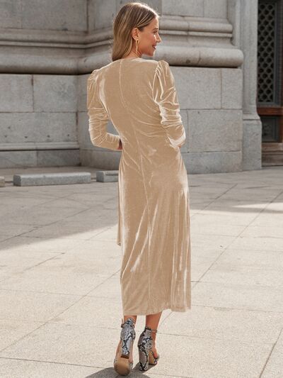 Surplice Puff Sleeve Midi Dress - Flyclothing LLC