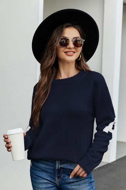 Round Neck Dropped Shoulder Sweater - Flyclothing LLC