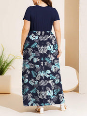 Plus Size Printed Round Neck Short Sleeve Maxi Dress - Flyclothing LLC