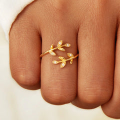 925 Sterling Silver Zircon Leaf Shape Ring - Flyclothing LLC