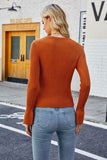 Flounce Sleeve Round Neck Rib-Knit Top - Flyclothing LLC