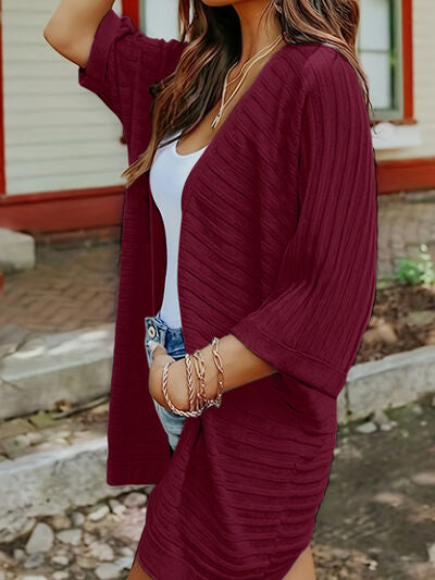 Striped Open Front Knit Cardigan - Flyclothing LLC