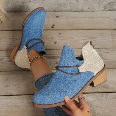 Contrast Canvas Low Heel Boots - Flyclothing LLC