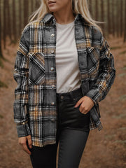 Plaid Snap Down Long Sleeve Shacket - Flyclothing LLC