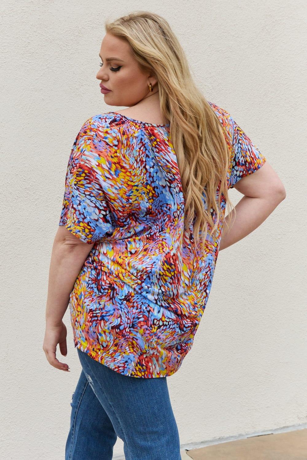 Be Stage Full Size Printed Dolman Flowy Top - Trendsi