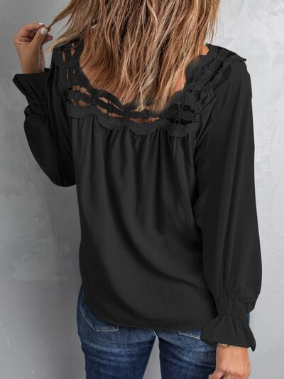 Cutout Square Neck Long Sleeve Blouse - Flyclothing LLC