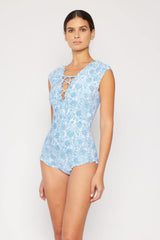 Marina West Swim Bring Me Flowers V-Neck One Piece Swimsuit In Thistle Blue - Trendsi