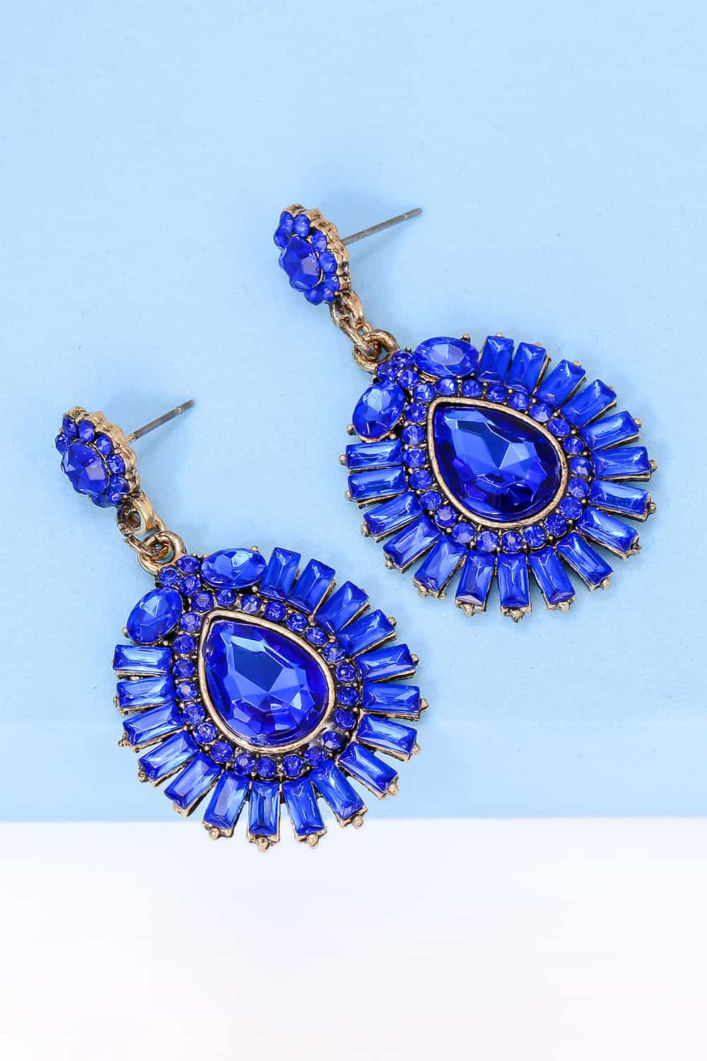 Teardrop Shape Glass Stone Dangle Earrings - Flyclothing LLC