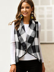 Plaid Open Front Sleeveless Cardigan - Flyclothing LLC