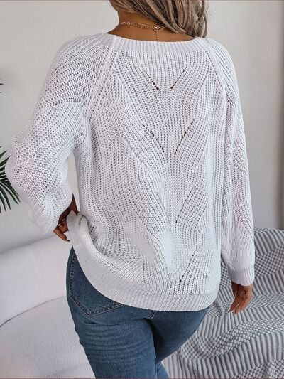 Openwork Buttoned Square Neck Sweater - Flyclothing LLC