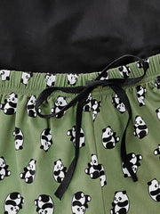 Graphic Tee and Panda Print Shorts Lounge Set - Trendsi