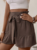 Tie Front Smocked Waist Shorts - Trendsi