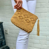 Macrame Clutch with Tassel, Tan - Beaurer Creations