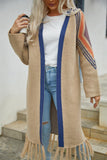 Geometric Fringe Hem Open Front Duster Cardigan - Flyclothing LLC