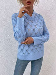 Openwork Cutout Dropped Shoulder Sweater - Flyclothing LLC