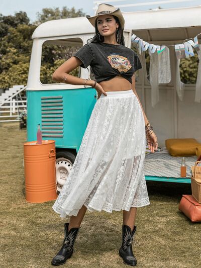 Embroidered Elastic Waist Skirt - Flyclothing LLC