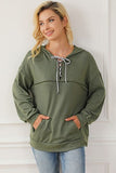 Lace-Up Exposed Seam Hoodie with Pocket - Flyclothing LLC