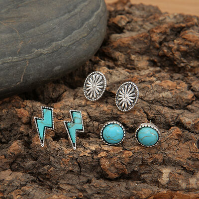 3 Piece Artificial Turquoise Stud Earrings - Flyclothing LLC