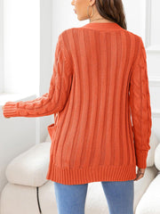 Button Down Cable-Knit Cardigan - Trendsi