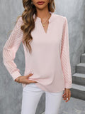 Notched Long Sleeve Blouse - Flyclothing LLC