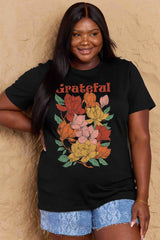 Simply Love Full Size GRATEFUL Flower Graphic Cotton T-Shirt - Flyclothing LLC