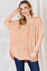 Zenana Oversized Washed Waffle Long Sleeve Top - Flyclothing LLC