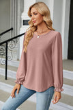 Round Neck Flounce Sleeve Blouse - Trendsi