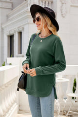 Round Neck Slit Tunic Top - Flyclothing LLC