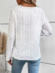 Openwork Half Button Long Sleeve Blouse - Flyclothing LLC