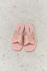 Forever Link Studded Cross Strap Sandals in Blush - Flyclothing LLC