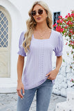 Eyelet Square Neck Short Sleeve T-Shirt - Flyclothing LLC