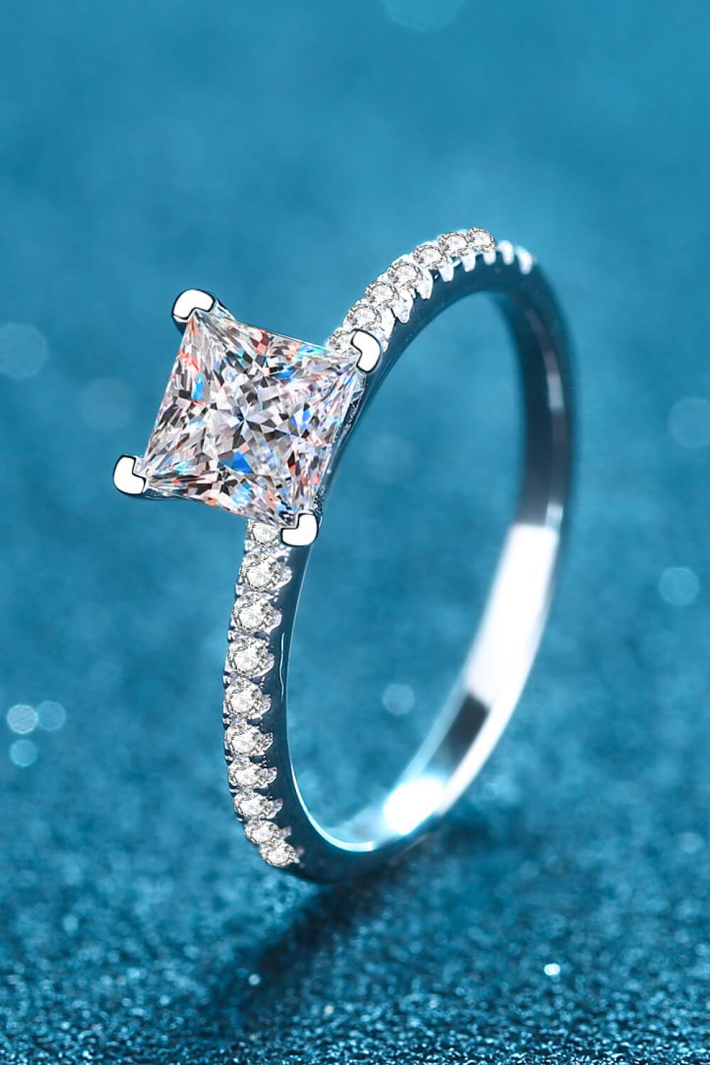 Rhodium-Plated 2 Carat Moissanite Four-Prong Ring - Flyclothing LLC