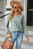 Round Neck Flounce Sleeve Blouse - Trendsi