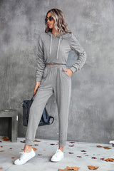 Ruched Raglan Sleeve Hoodie and Joggers Set - Flyclothing LLC