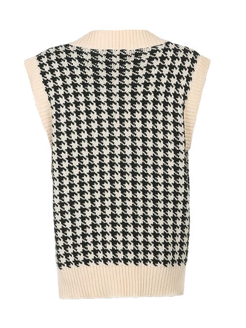 Houndstooth V-Neck Sweater Vet - Trendsi