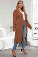 Plus Size Open Front Long Sleeve Cardigan - Flyclothing LLC