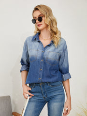 Pocketed Button Up Dropped Shoulder Denim Jakcet - Flyclothing LLC