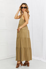 Zenana Full Size Spaghetti Strap Tiered Dress with Pockets in Khaki - Flyclothing LLC