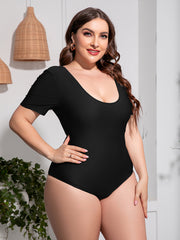 Plus Size Scoop Neck Short Sleeve One-Piece Swimsuit - Flyclothing LLC