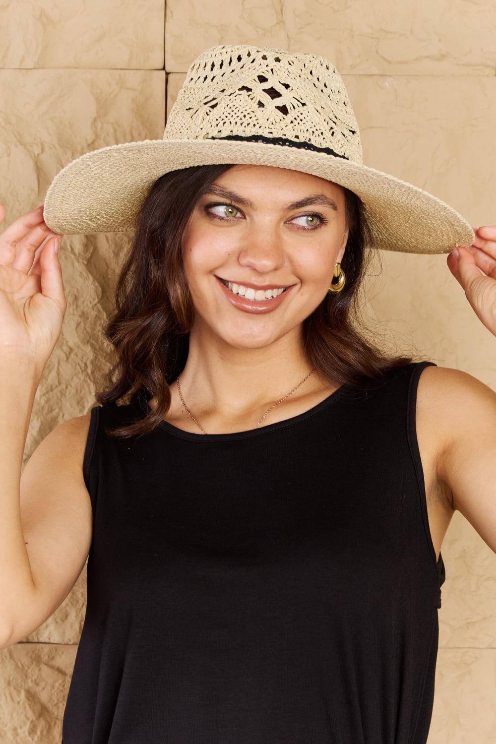 Fame Fight Through It Lace Detail Straw Braided Fashion Sun Hat - Flyclothing LLC