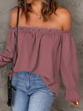 Off-Shoulder Flounce Sleeve Blouse - Trendsi