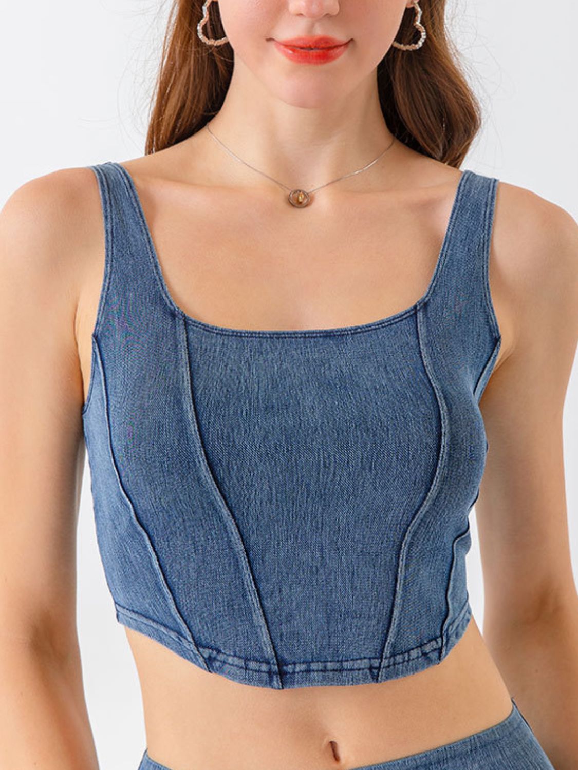 Seam Detail Cropped Denim Tank - Flyclothing LLC