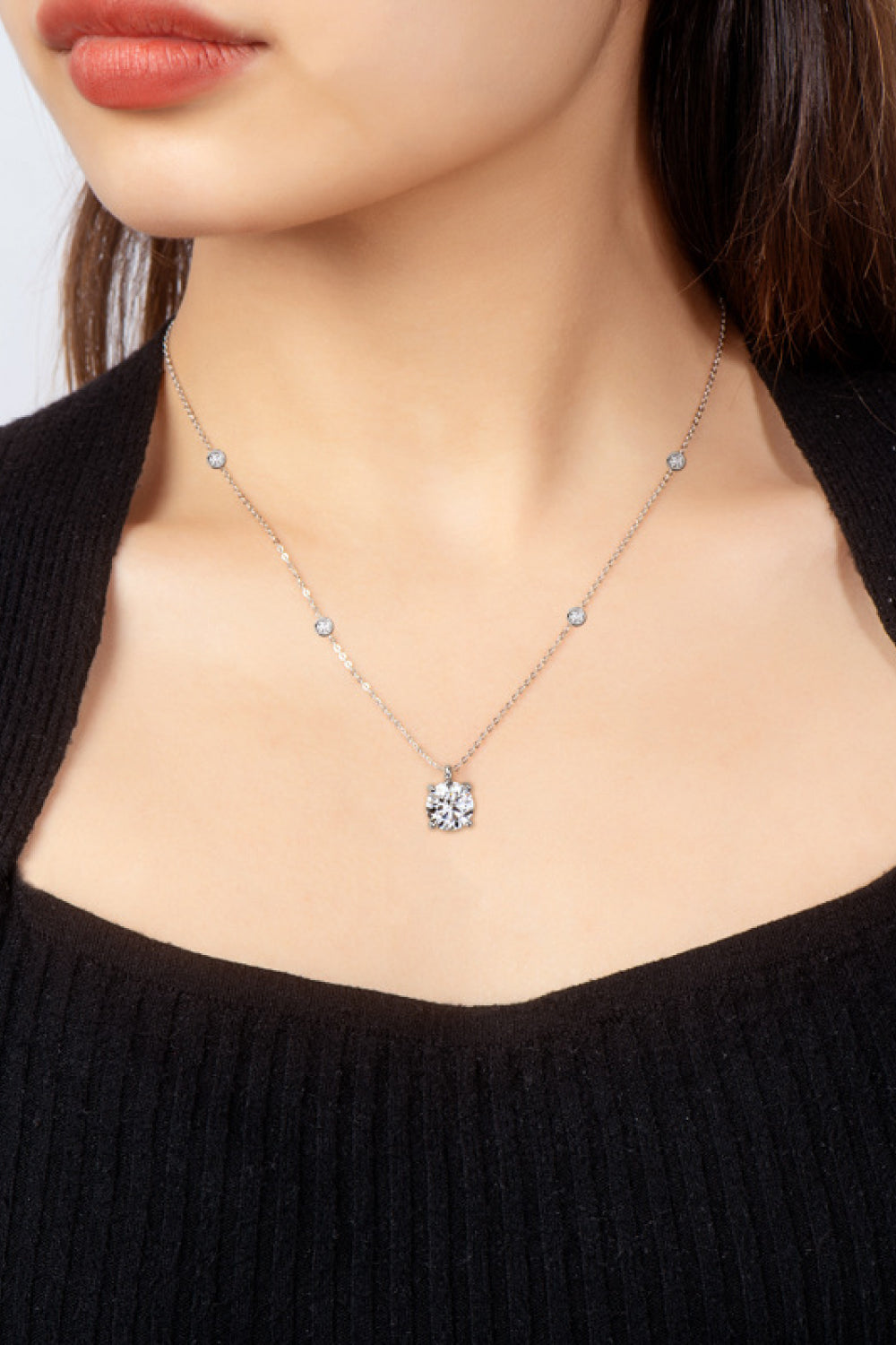 2 Carat Moissanite 4-Prong 925 Sterling Silver Necklace - Flyclothing LLC