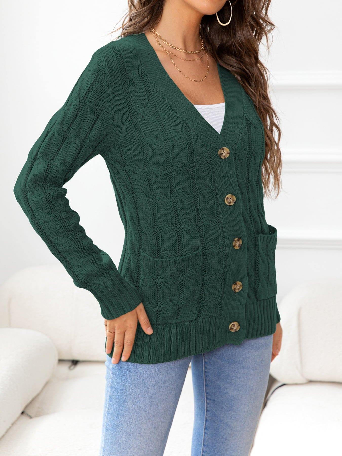 Button Down Cable-Knit Cardigan - Trendsi