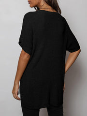 V-Neck Slit High-Low Knit Top - Flyclothing LLC