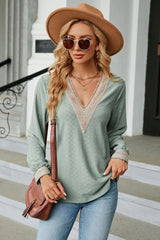 V-Neck Long Sleeve Blouse - Flyclothing LLC