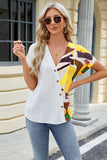 Printed Surplice Short Sleeve Blouse - Flyclothing LLC