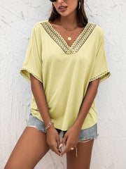 Lace Detail V-Neck T-Shirt - Trendsi