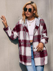 Plaid Dropped Shoulder Hooded Jacket - Flyclothing LLC